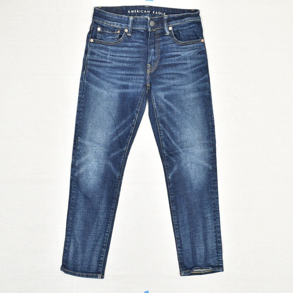 American Eagle Women Slim Jeans Cotton Blend Zip Solid Blue Size 8 Airflex+